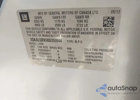 2013 GMC Terrain Slt-1 из США, поврежденный, VIN 2GKALUEK9D6359944